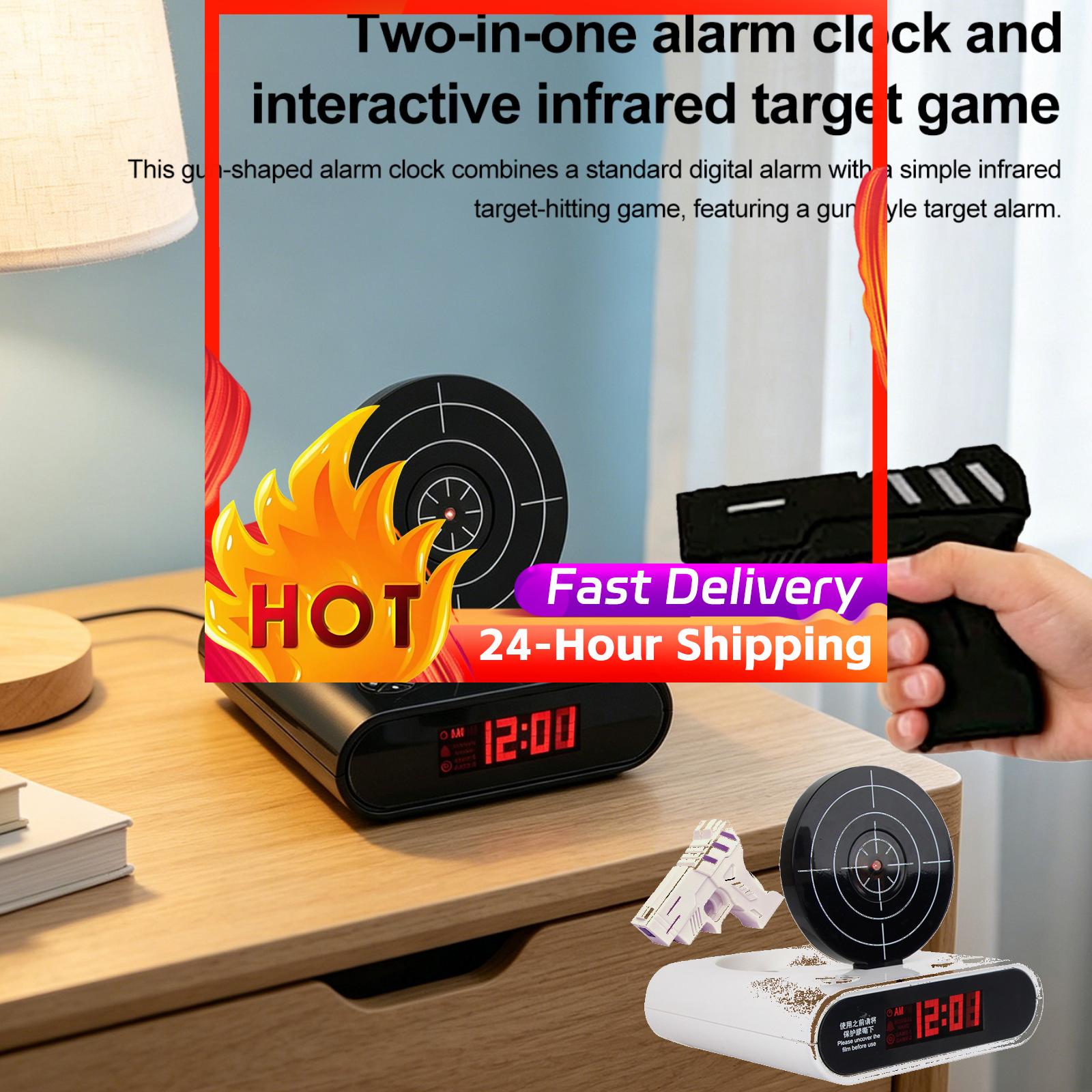 Modern Electronics Gadgets - นาฬิกาตั้งโต๊ะอิเล็กทรอนิกส์ นาฬิกาปลุกดิจิตอล LED ดีไซน์สร้างสรรค์ พร้อมฟังก์ชันยิงเลเซอร์เป้าหมาย สำหรับเด็ก